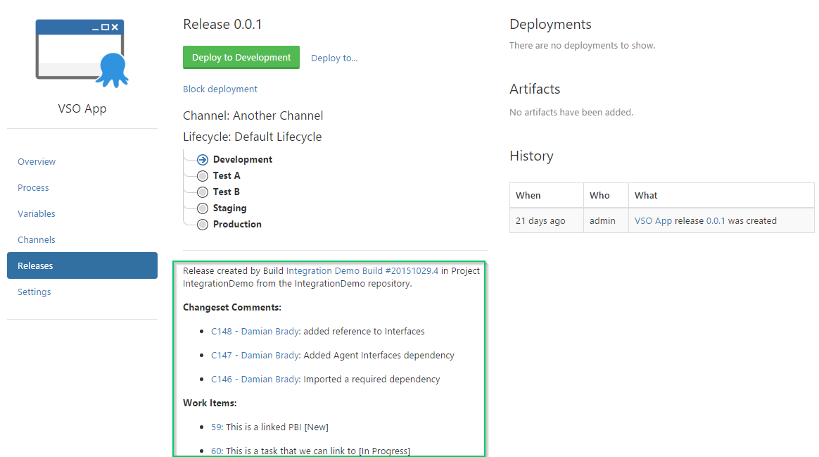 Release Notes in Octopus Deploy Release