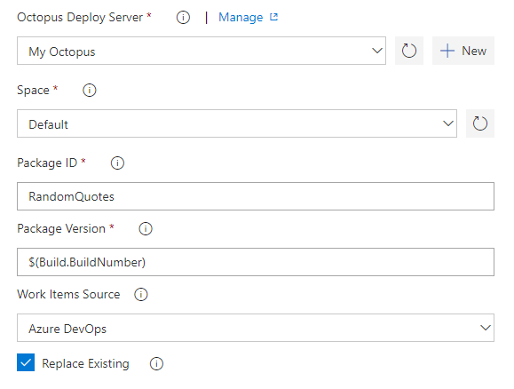 Configure Push Package Build Information Step
